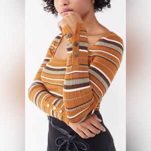 Urban Outfitters Women’s Sofie Square-Neck Striped Sweater Fall Academia Preppy